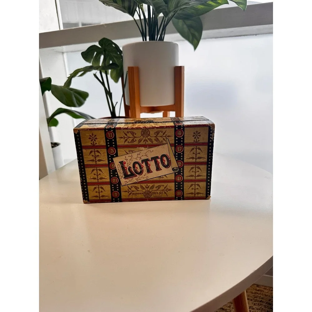 Vintage Loto Game Wooden Number Tokens Bingo Style Board Game Complete